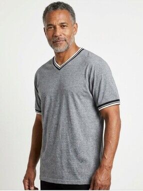 ⭐️2/$30⭐️ MB Michael Brandon Essentials Men's Gray Striped V-Neckline Shirt Lg